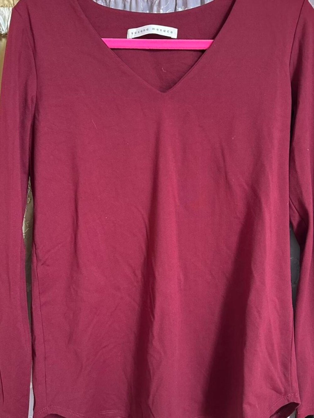 Susana Monaco Burgundy V-neck long sleeve top